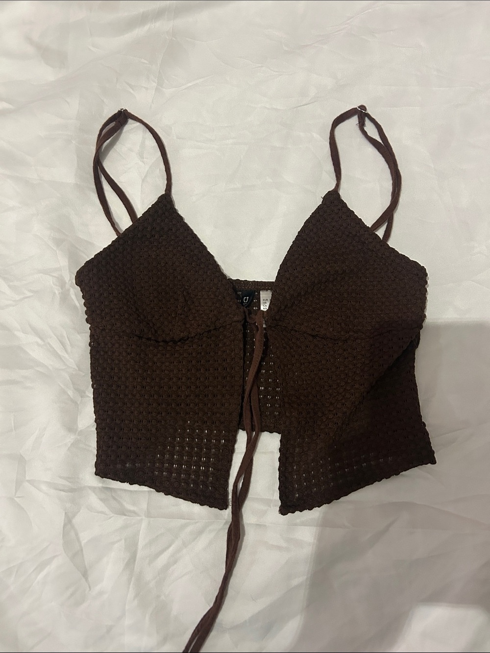 Divided Chocolate Brown Crochet Tie-Front Cami Top